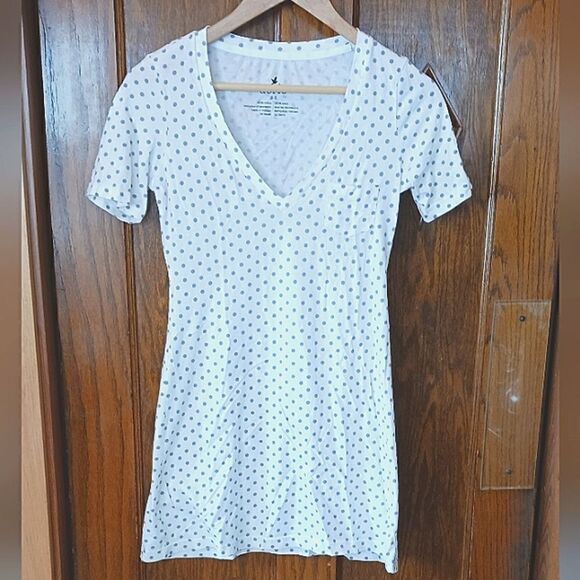 Aerie Cotton Polka Dot V Neck T Shirt Dress Sleep Dress SMALL - Picture 1 of 7